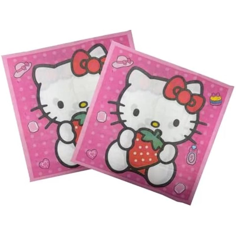 41 pcs Pink Cat Party Decoration Hello Cat Pink Kite Including 1pc Tablecover 20 pcs 7 inches Plates and 20 pcs 6.5 inches Napkins Cat Theme Birthday Party Decoration Favor Sets (Strawberry 41) - Image 3